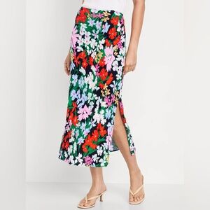High-Waisted Floral Midi Slip Skirt